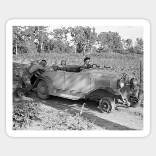 Pushing A Car, 1939. Vintage Photo Magnet